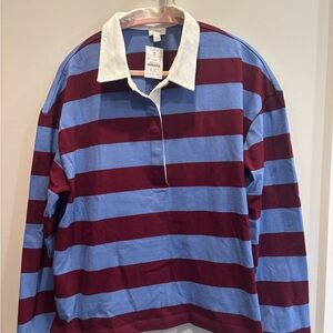 J. Crew Maroon and Light Blue Striped Shirt